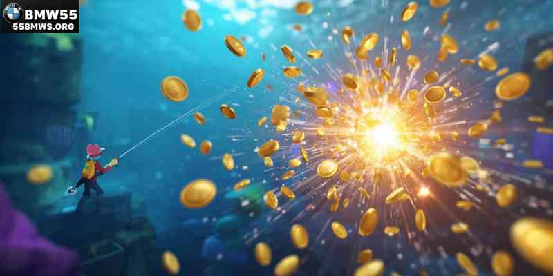   Advanced fishing game online graphics with coin explosion effect