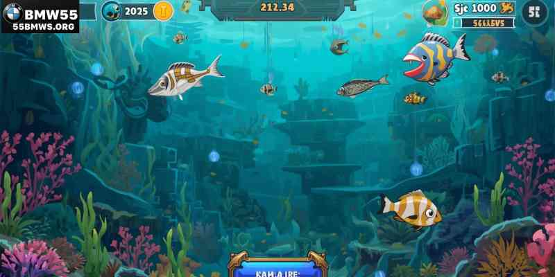 Fishing game online underwater arcade interface with colorful sea creatures